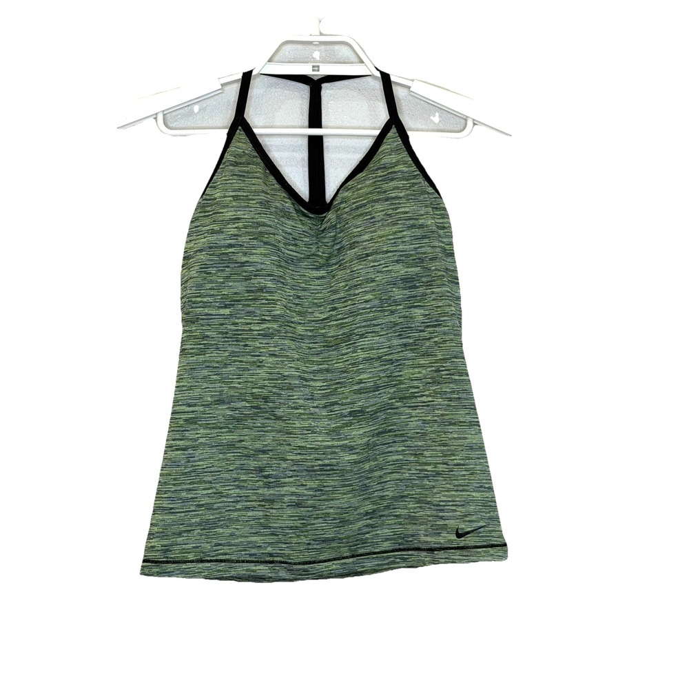Nike Dri Fit Athletic Tank Top Womens Medium Green Gray Black Racerback Slim Fit